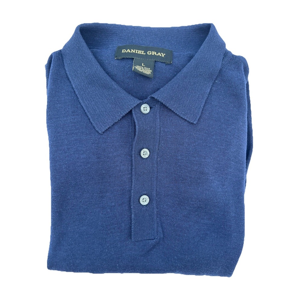 Daniel Gray 100% Silk Men's Sweater Shirt Navy Blue Large L
